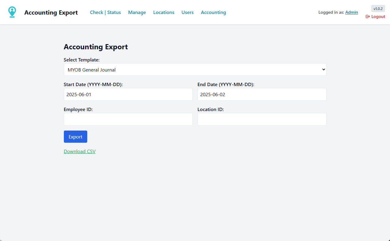 Accounting Export UI screenshot